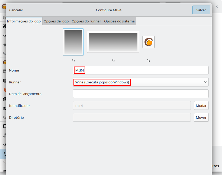 configurando informações do jogo