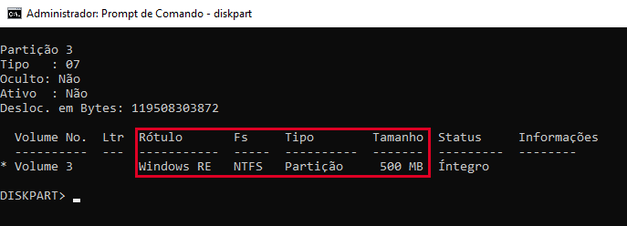 Visualizando os detalhes da partição